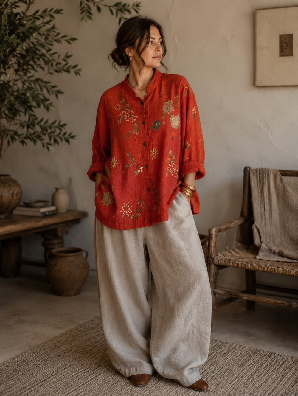 Coldwater Creek Embroidered Linen Boho Blend Jacket 2X
